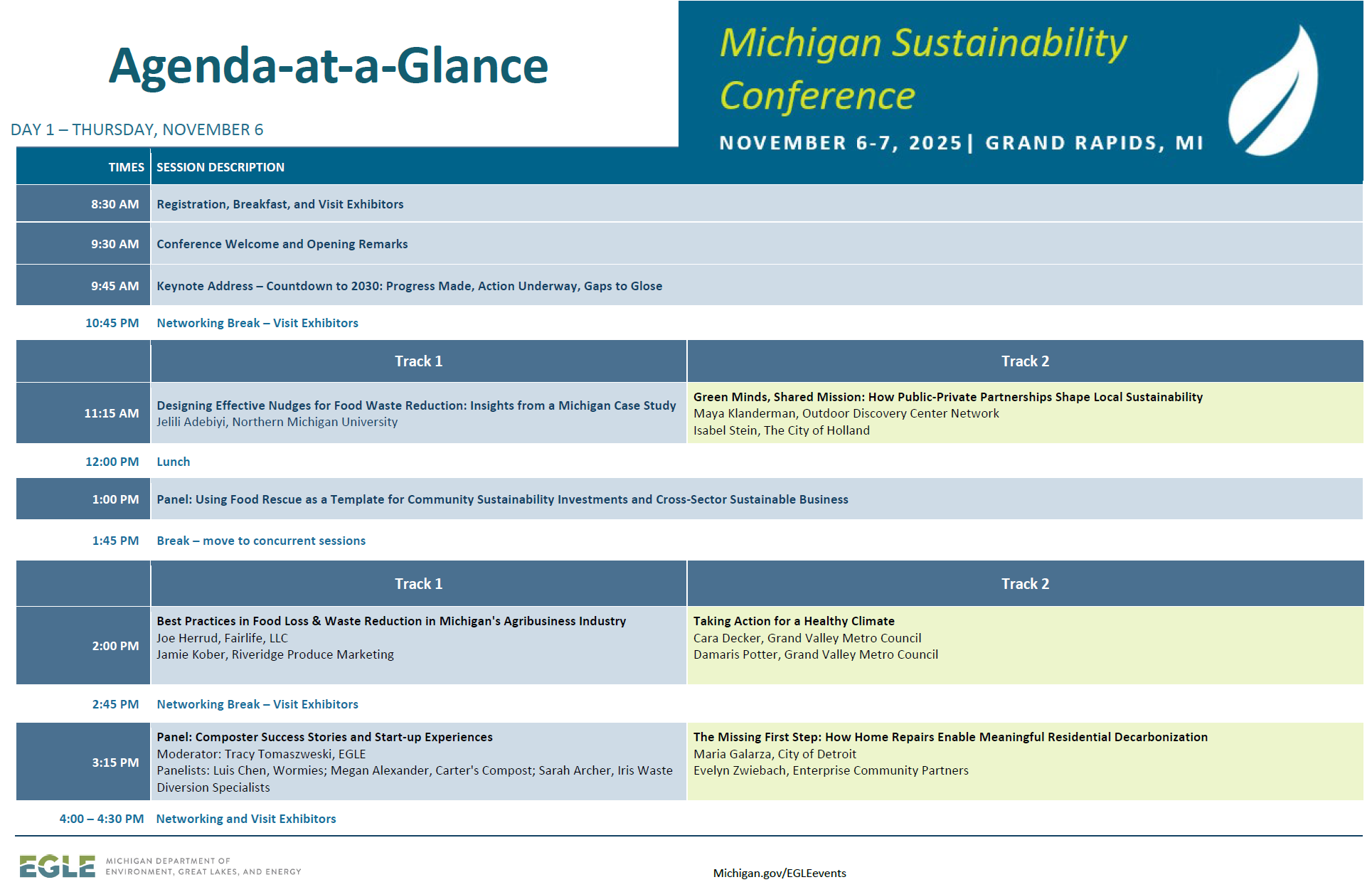 Agenda at a glance