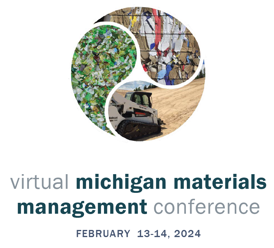 Michigan Materials Management Conference brand featuring various waste types and a landfill