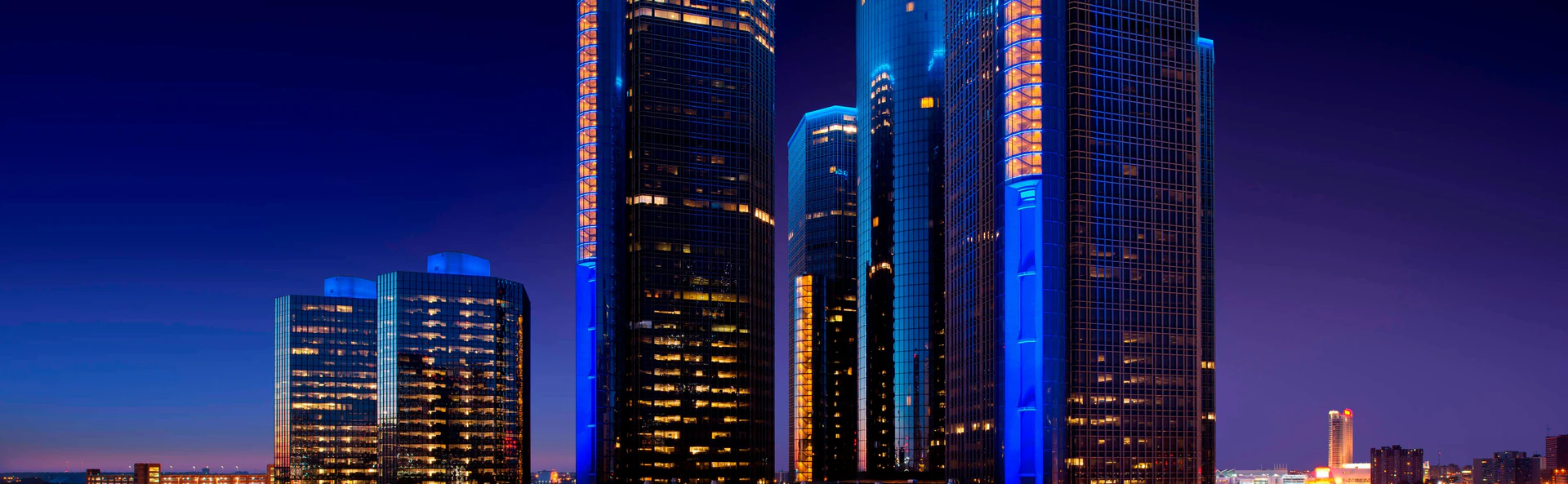 Tall building at late sunset